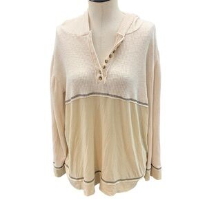 POL FKT21 Henley Hoodie Top‎ Cream & Beige Contrast - Size M